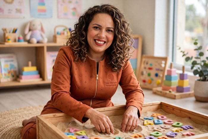 Ione com letras móveis na mesa de atendimento